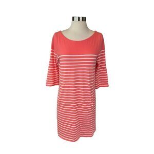 1901 Nordstrom Stripped Tunic Dress Women 3/4 Sleeve Pockets Pink Coral XS